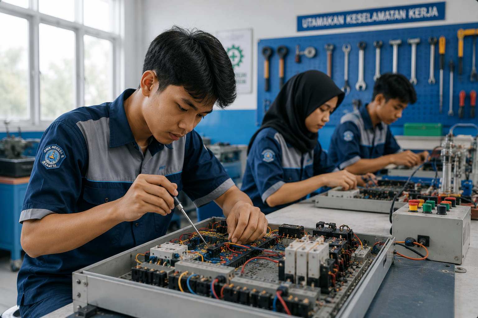 Siswa PKL praktik di lab teknik elektronika